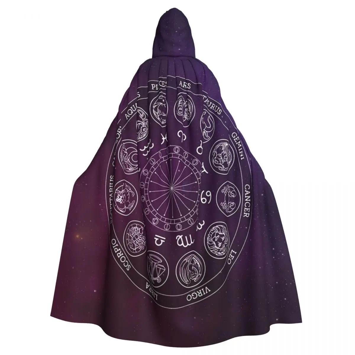 Zodiac Wheel Space Purple Long Hooded Cloak Witch Medieval Costume Cosplay Cape HalloweenVampire Adult Unisex