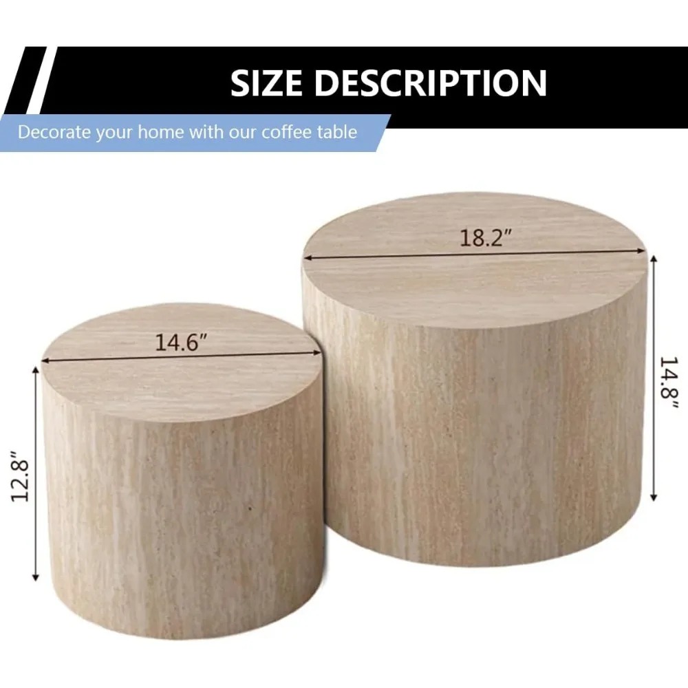 Modern Round Nesting Coffee Table Set for Living Room - Wave Stripe Design, Ideal for Bedroom and Lounge Areas