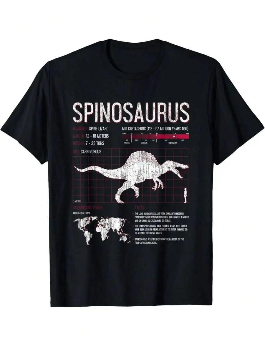 Spinosaurus Dinosaur Knowledge Science T-Shirt for Boys and Girls, Printed Round Neck Short Sleeve T-Shirt, Unisex Creative Unique Print, Comfortable and Soft, Birthday Gift, Personalized Customization, Round Neck, Cute and Fun, Fashionable, Suitable for Both Men and Women