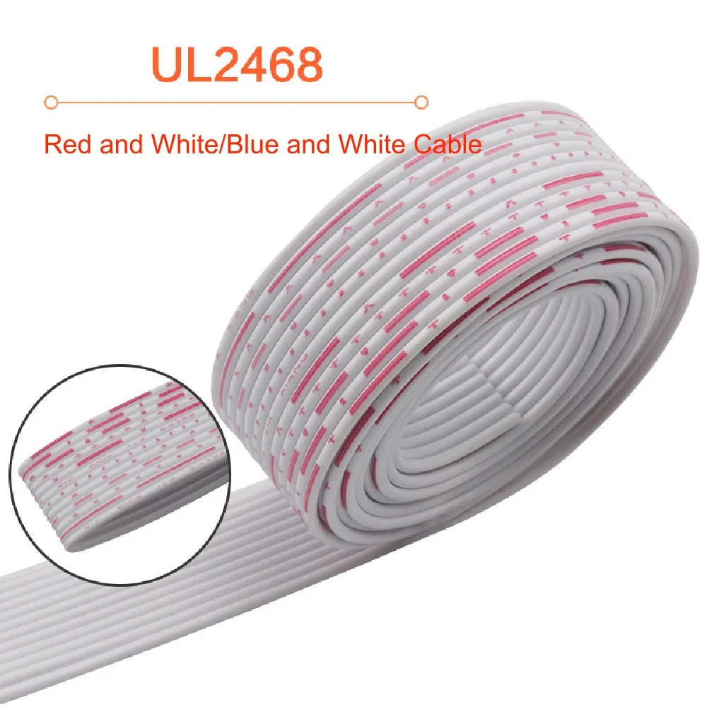 UL2468 Flat Ribbon Cable 26AWG Red White PVC Wire 2.54mm Pitch 7P-12P LED Display Connection Line Blue and White Cable 24AWG