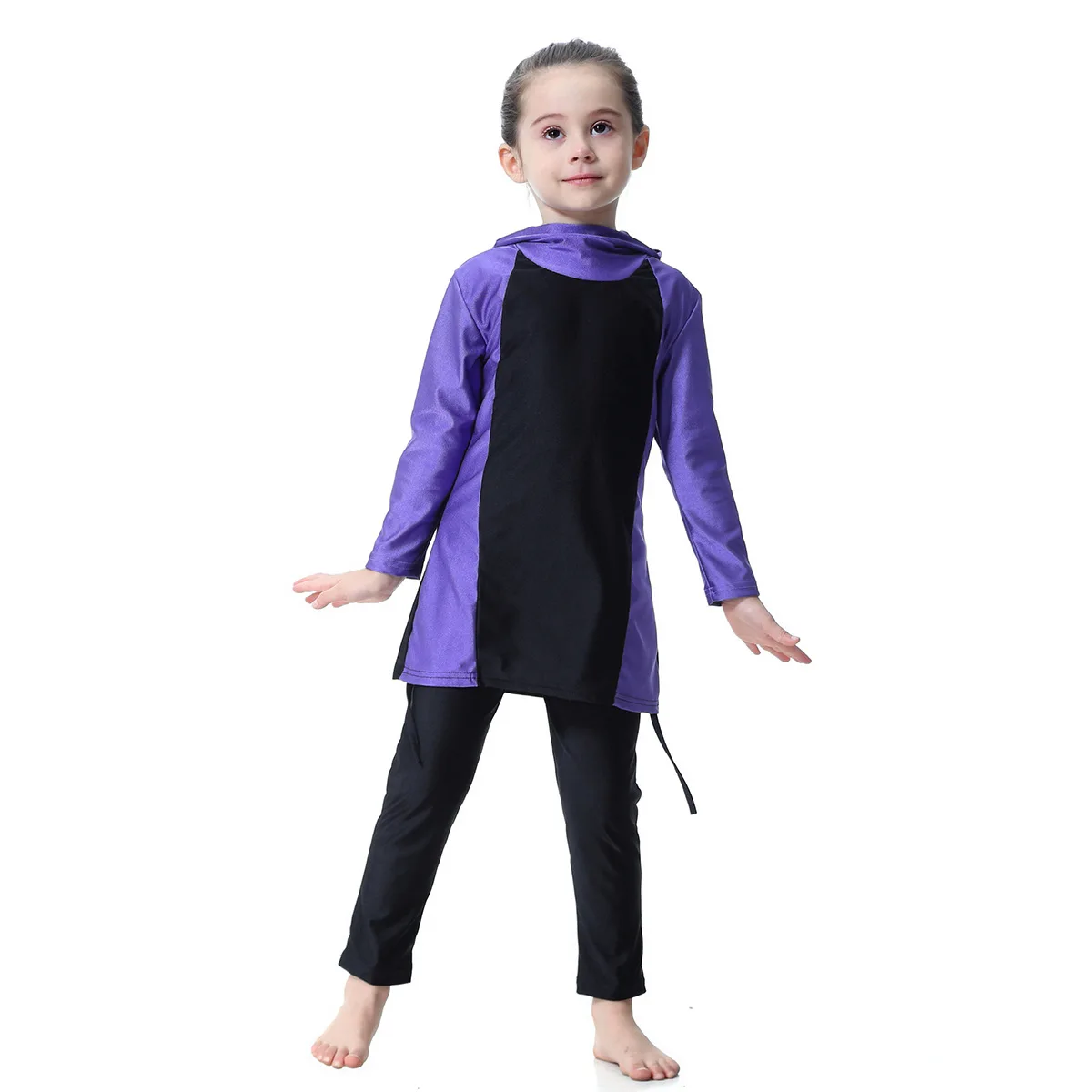 Moslimzwempak voor meisjes traditionele mode Elegante tiener sportkleding Zwempak met hoge stretch Zwarte badmode