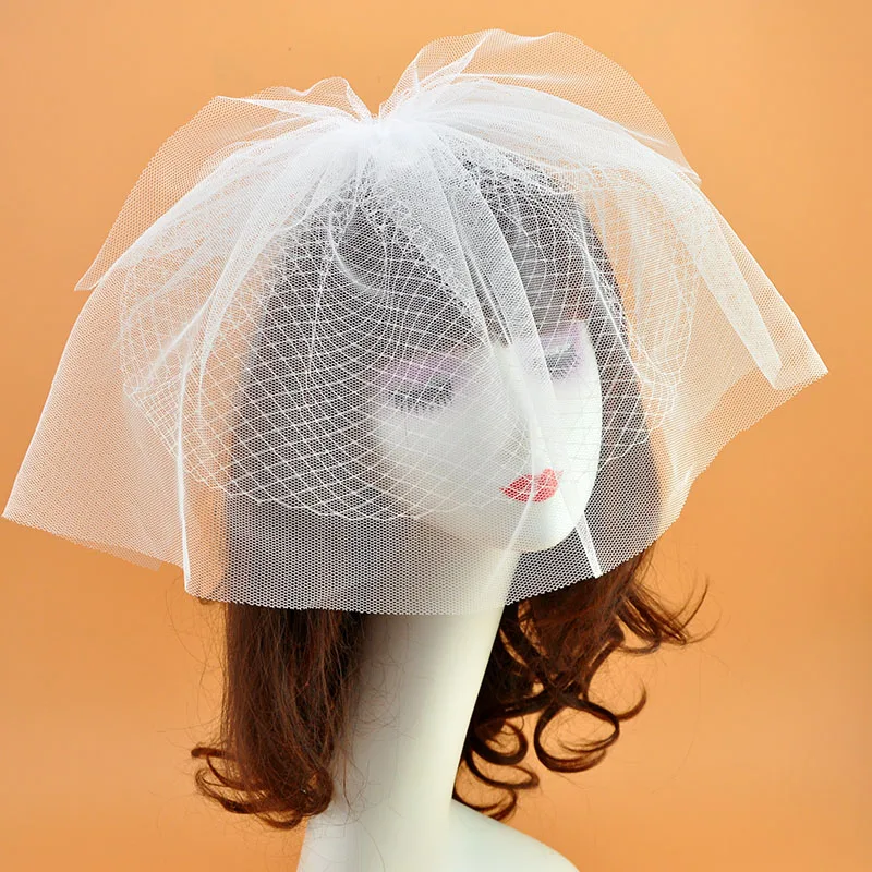 Pasamanería de doble capa con diseño de jaula de pájaro, velo de novia retro blanco, accesorios de malla para el cabello para vestido de novia