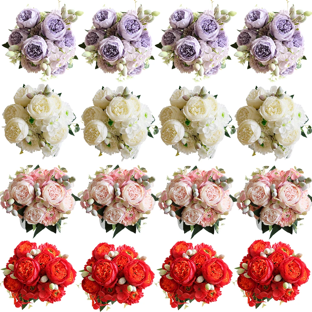

4 Bundles Peonies Artificial Flower Heads Small Bud Bride Decorations Bouquet Peony Artificial Flower Wedding Home Decoration