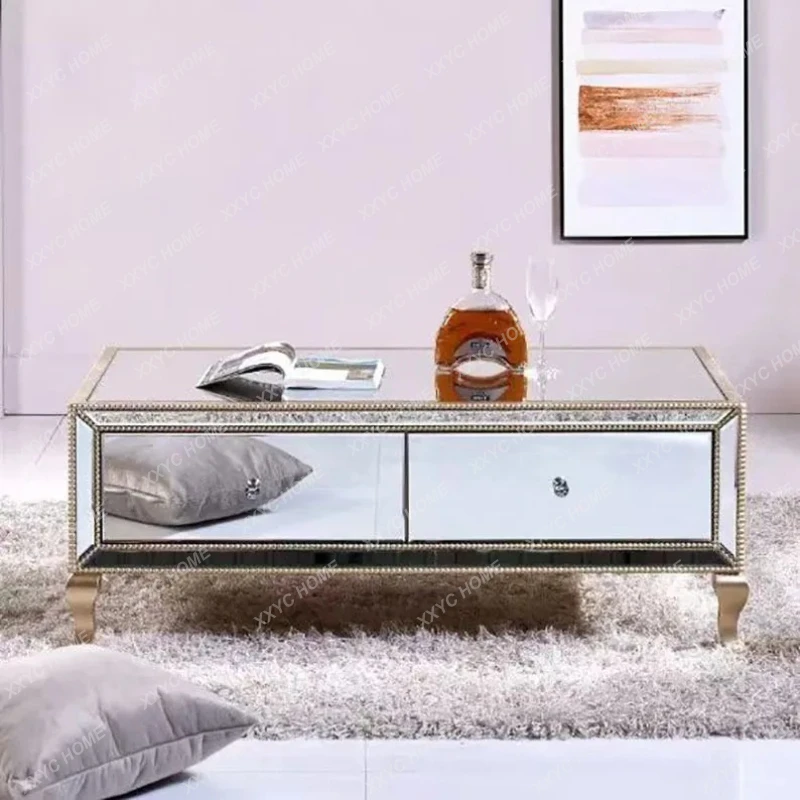 

Кофейный столик S1saa с зеркальной столешницей, отделкой из дерева и жемчужной каймой, цвета шампанского золота