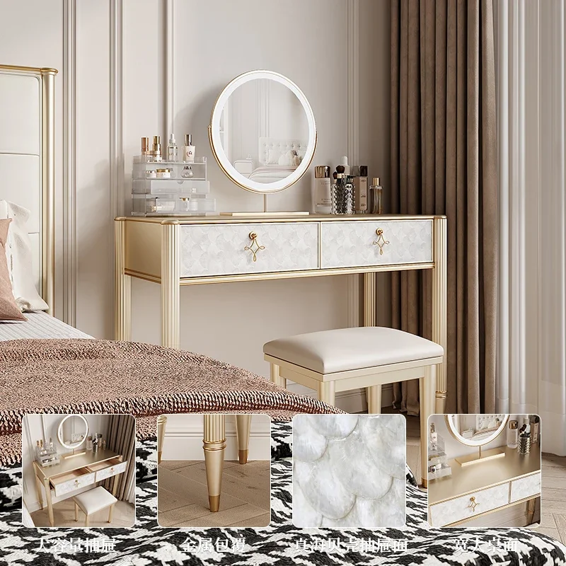 Shell Noodles Wood Vanity Table Storage With Mirror Drawers Storage Dressing Table Nordic Stool Schmink Tisch Bedroom Furniture