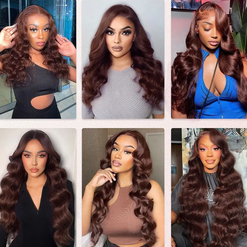 30 40 بوصة # 4 الشوكولاته البني 200 الكثافة الجسم موجة 13x4 13x6 HD الدانتيل الشفاف شعر مستعار أمامي البرازيلي خصلات الشعر المستعار الإنسان للنساء