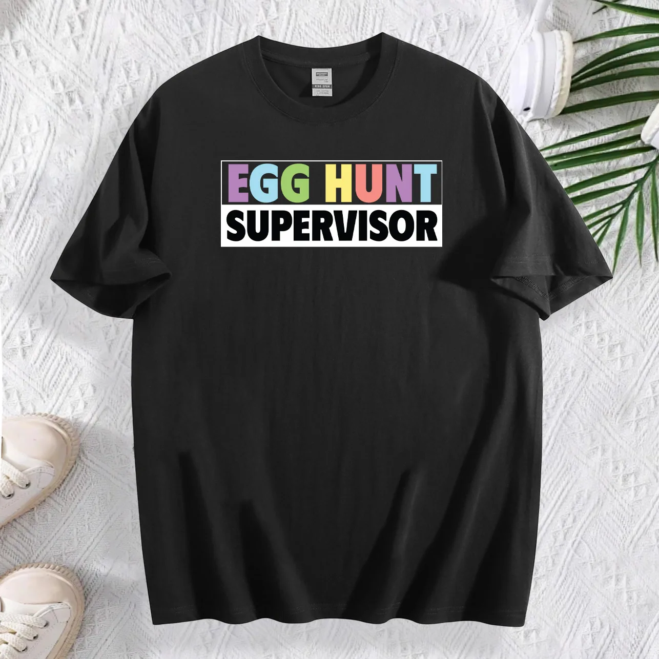 Egg Hunt Supervisor Damen-Grafik-T-Shirt, 100 % Baumwolle, Rundhalsausschnitt, kurze Ärmel, lässig, Sommer, Alltagskleidung