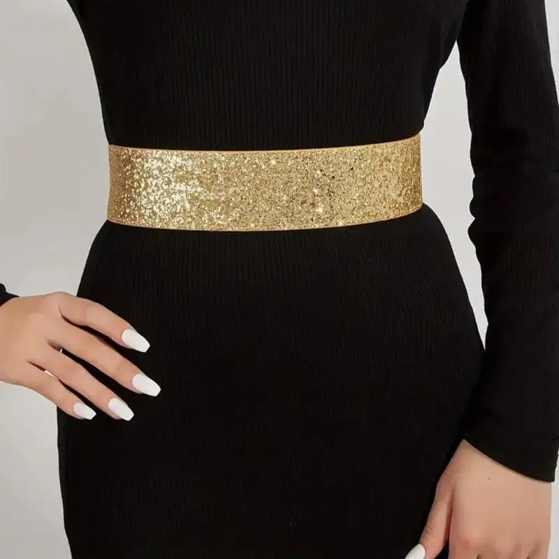 Cekiny talia cincher iskring szeroki pasek modny regulowany pasek w pasie
