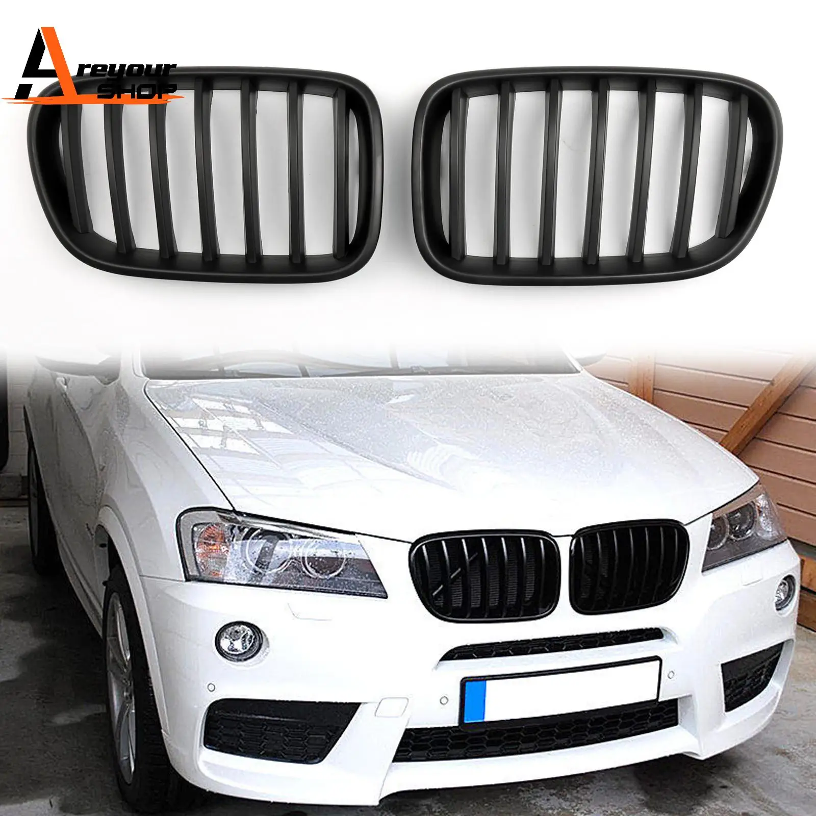 Matt Black Front Bumper Kidney Grille for BMW F25 X3 2011 2012 2013 Pre-LCI