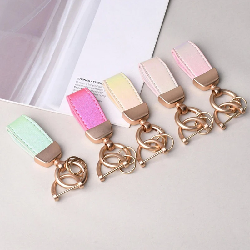 High-end Fluorescent Leather Keychain Laser Engrave Car Key Chain Personalize Keyring Women Gift