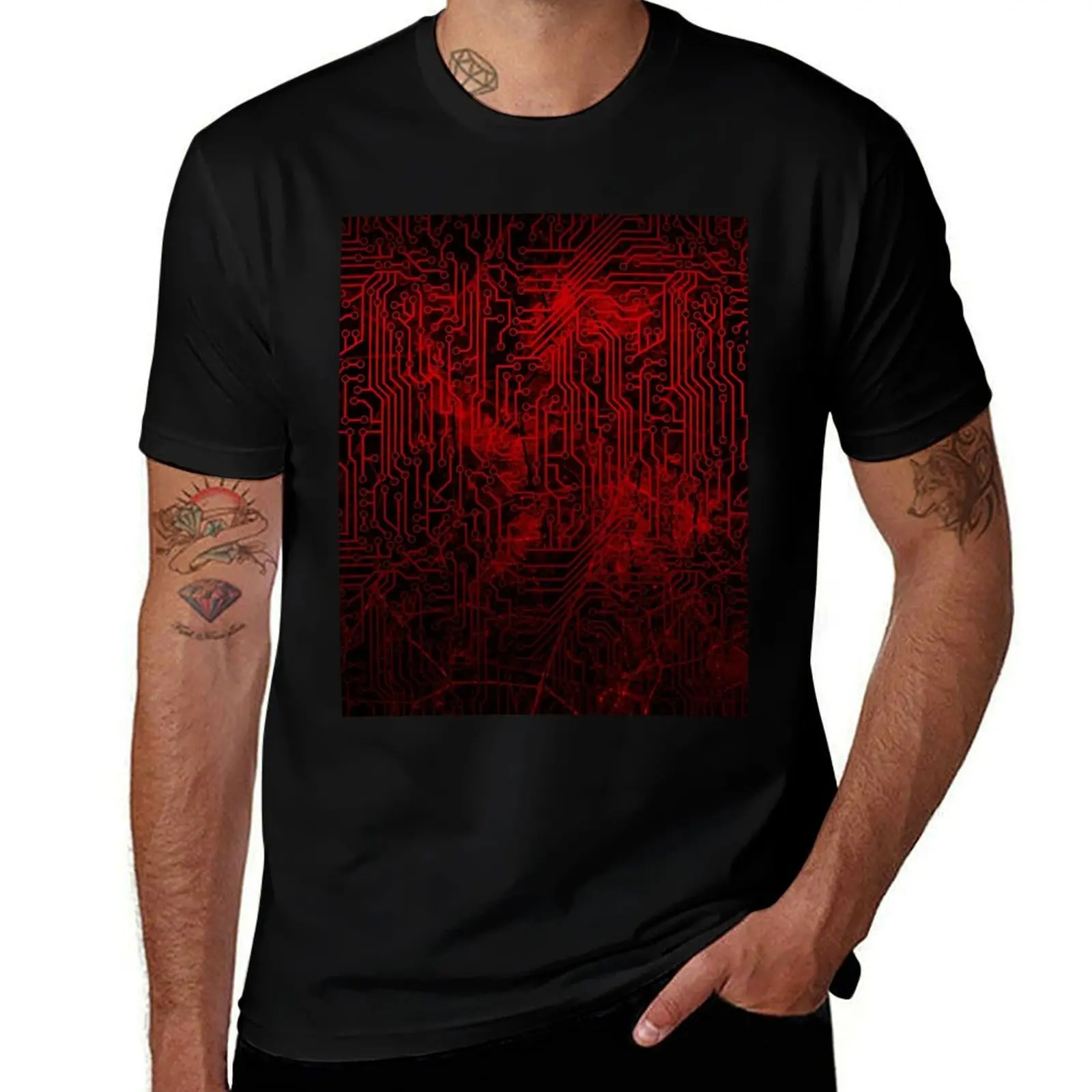 

Blood Red and Black Digital Mayhem Circuit Board T-Shirt Quick Dry Outdoor Sports T-Shirt