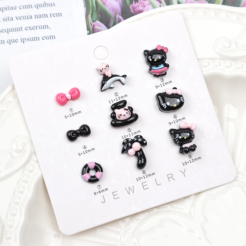 Cartoon Series Black Pink Cat 9 Styles Flatback Art DIY Nail Accessories Cartoon Series Nail Rhinestone Homemade Wearing Nail