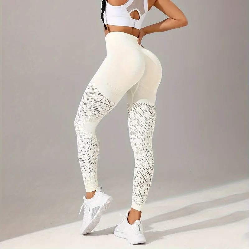 Women Hollow Mesh Yoga Tight Pants High Waist Leggings Workout Running Sexy Hip Liftting Stretchy Fitness Pants