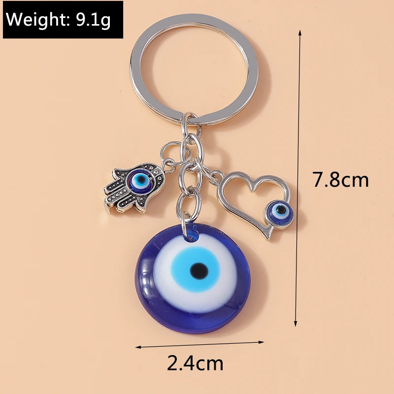 Retro Legierung Türkische Glück Böse Augen Schlüsselbund Hamsa Hand Schlüssel Ring Anhänger für Frauen Mädchen Handtasche Dekor DIY Schmuck Geschenke – Detail 13