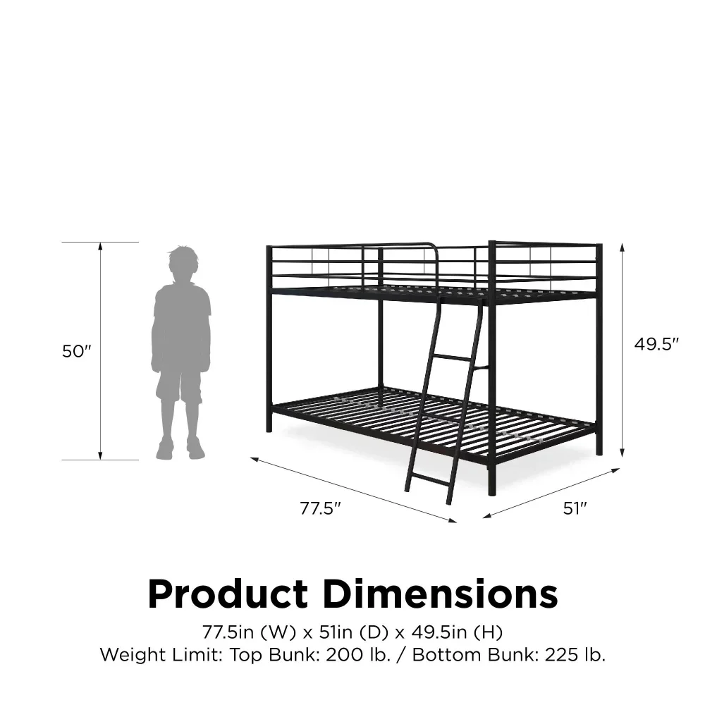 Mainstays Small Spaces Twin-over-Twin Low Profile Junior Bunk Bed, Black kids bed kid bed bunk bed camas para niñas