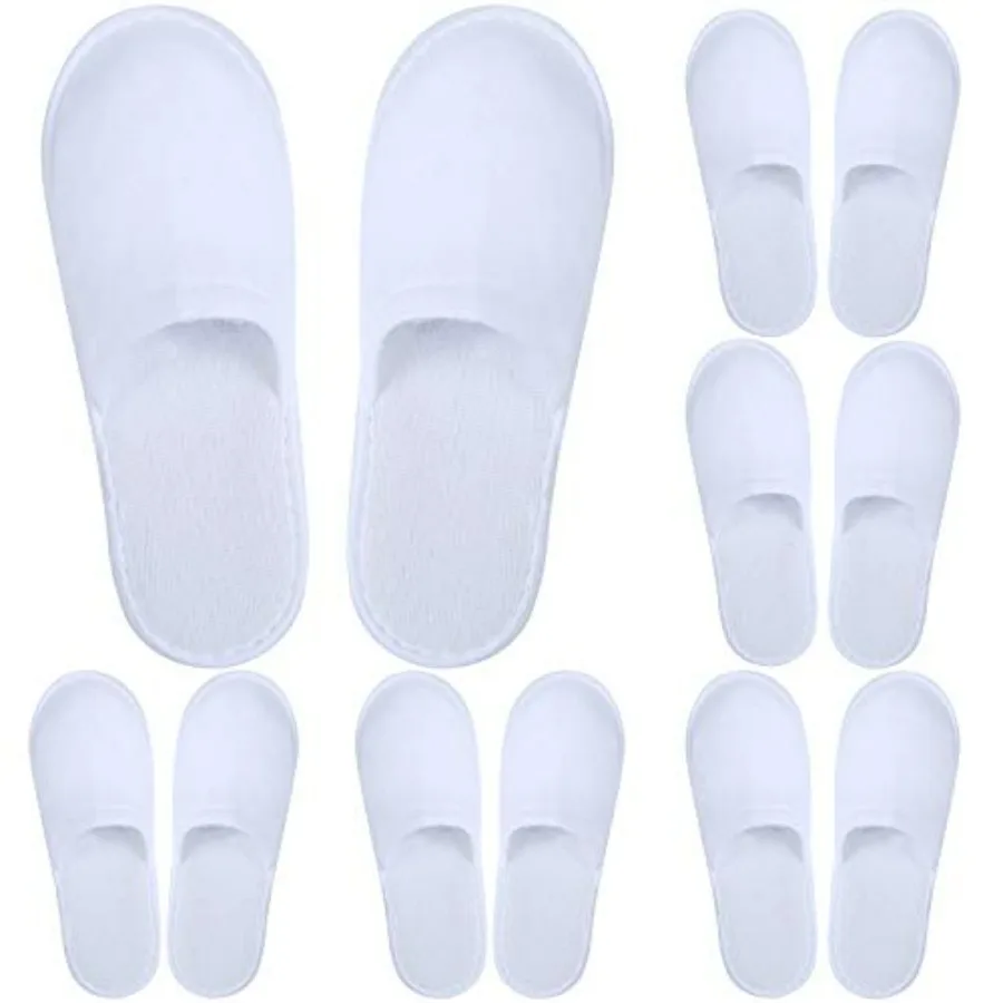 

6 Pairs Spa Slippers Disposable Closed Toe Slippers White Fluffy Guests Slippers for Home, Hotel Use