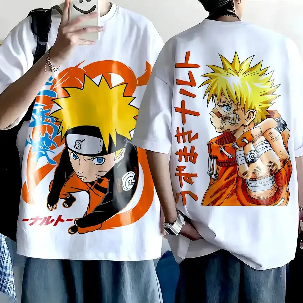 Bandai Naruto Shippuden Double 2D Naruto Anime Art Print Tshirt, Anime Fan Collectible Top for Theme Party and Anime Fan Meetup