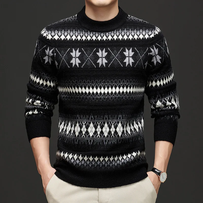 

Американский ретро-свитер свободного кроя, осенне-зимний, универсальный, из шерсти, вязаный, с круглым вырезом, удлиненный, с принтом