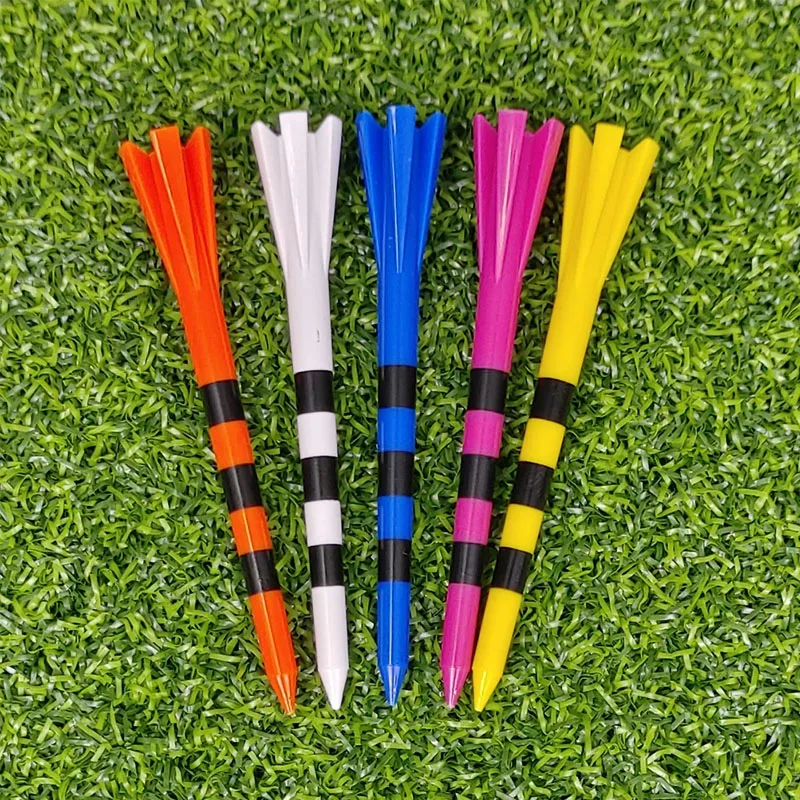 

10pcs Golf Tees Plastic Unbreakable 5 Prongs Head Tee with Stripe Markers 83mm Long Ball Holder Low Friction Less Resistance