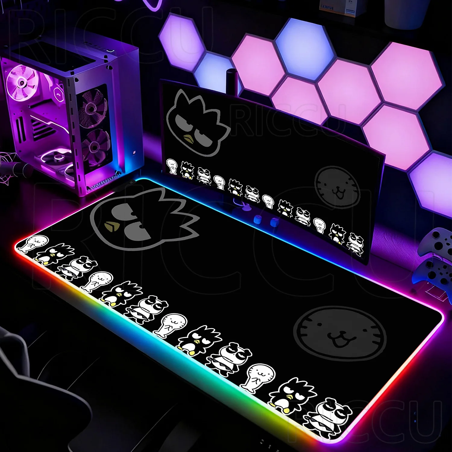 RGB HD Kawaii Penguin Mouse Pad Anime Bad Badtz Maru Keyboard Laptop LED Rug Desk Mats Sanrio Gaming PC Accessories XXL Desk Mat