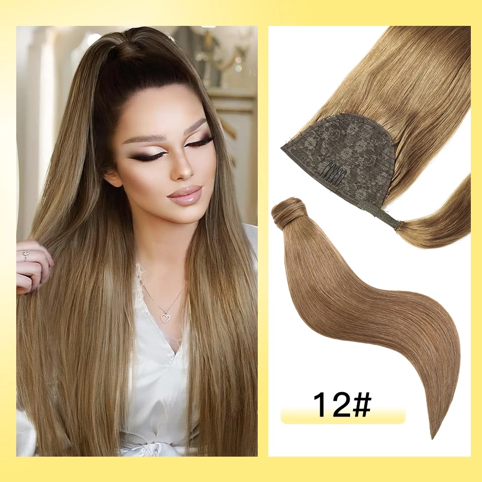 Yelo Ponytail Human Hair Migic Tie Brazilian Remy Straight Ponytail100% Human Hair Wrap Around Ponytail Extension Clip Horsetail