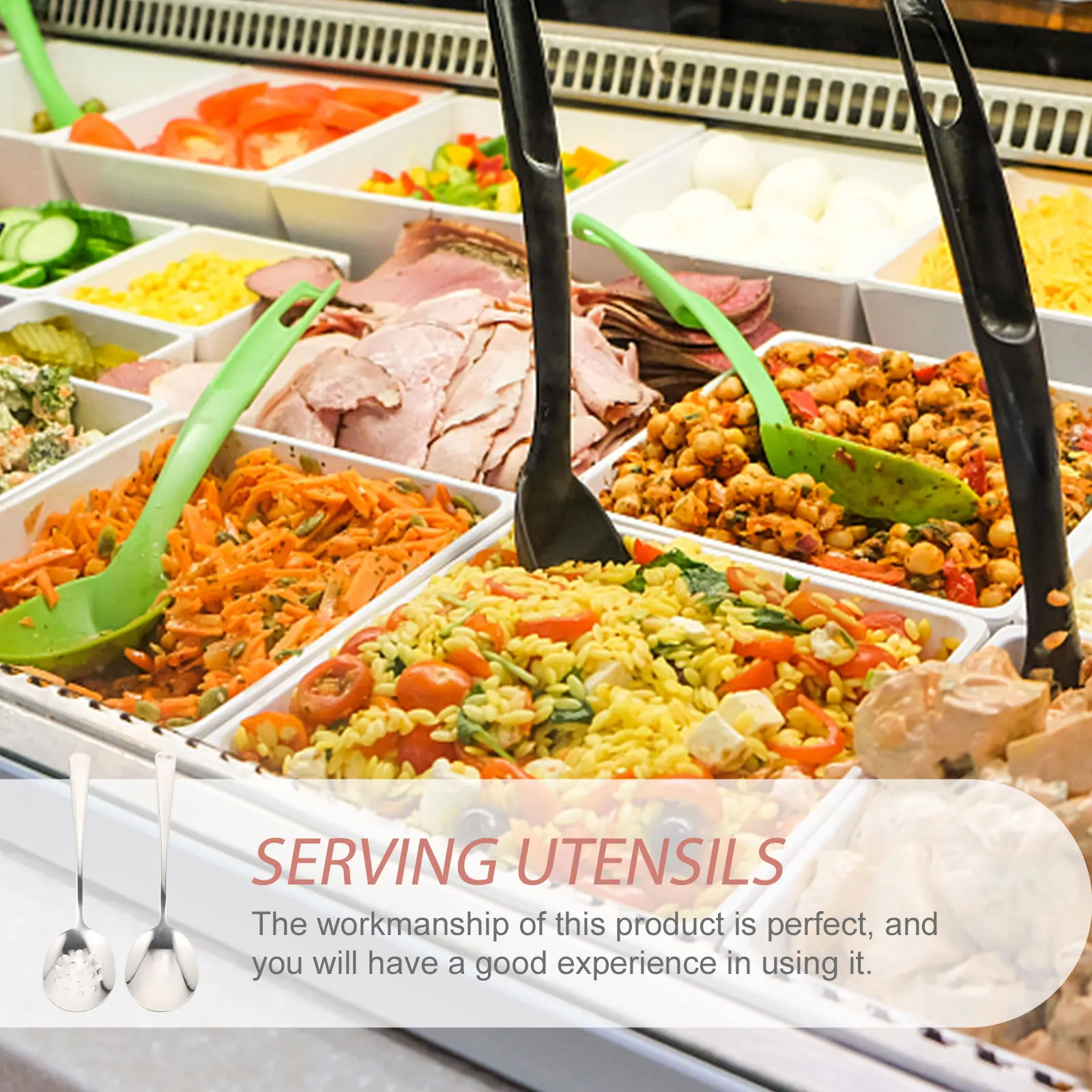 

2Pcs High Class Reusable Slotted Utensils Ergonomic Handle Kitchen Supply Daily Use Portable Serving Spoons Serving Utensils