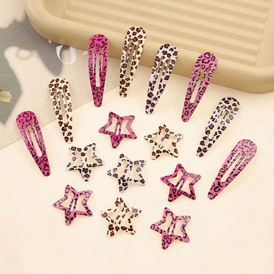 

16Pcs Leopard & Zebra Print Hair Clips Set, Cute Star Barrettes, Pink & Beige Animal Pattern Hairpins, Women's Hair Accessories