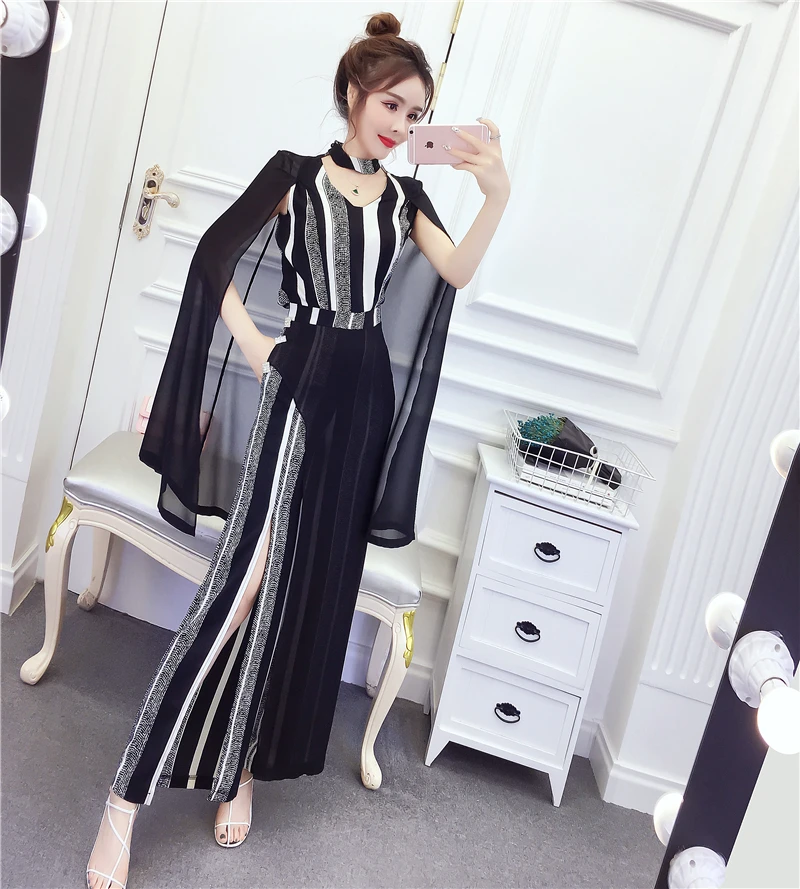 2024 Summer Korea Fashion Women Temperament Slim Shawl Tops+Split Pants Set Two Pieces Suits Female