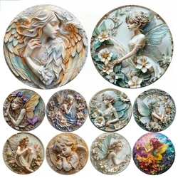 Angel with Spread 3D Round Metal Aluminum Sign Art Decorative Plates Entrance Gift Mask Theme For Bar Club Home Room Wall Decor