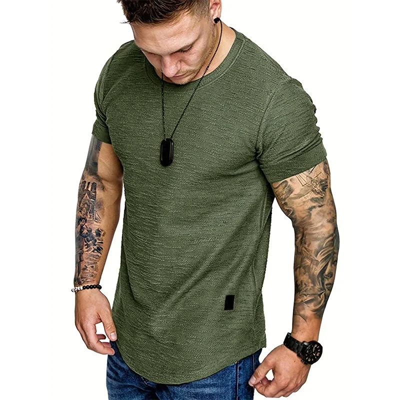 Summer Mens Lightweight T-shirt Short Sleeve Jogging Basic Solid Collar Crew Neck Tshirts Sport Tops