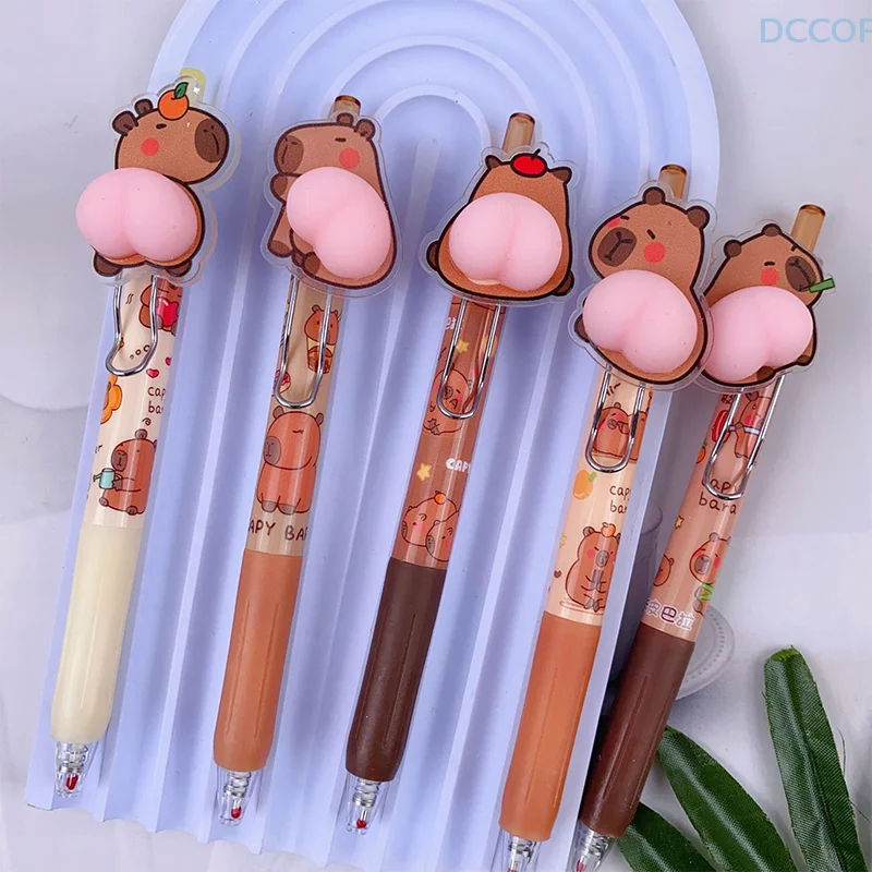 Kawaii Capybara Cartoon Butt Gel Pens, 0.5mm, Cute Funny Ballpoint Pen, Staacquering souhaits Pens, Kids Toys Gift