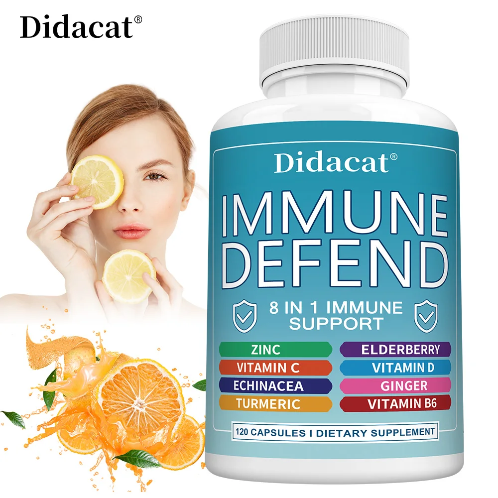 

Advanced Immune Support, 8-in-1 Supplement, with Vitamin C, D, B6, Zinc, Elderberry, Turmeric, Ginger & Echinacea, Antioxidants