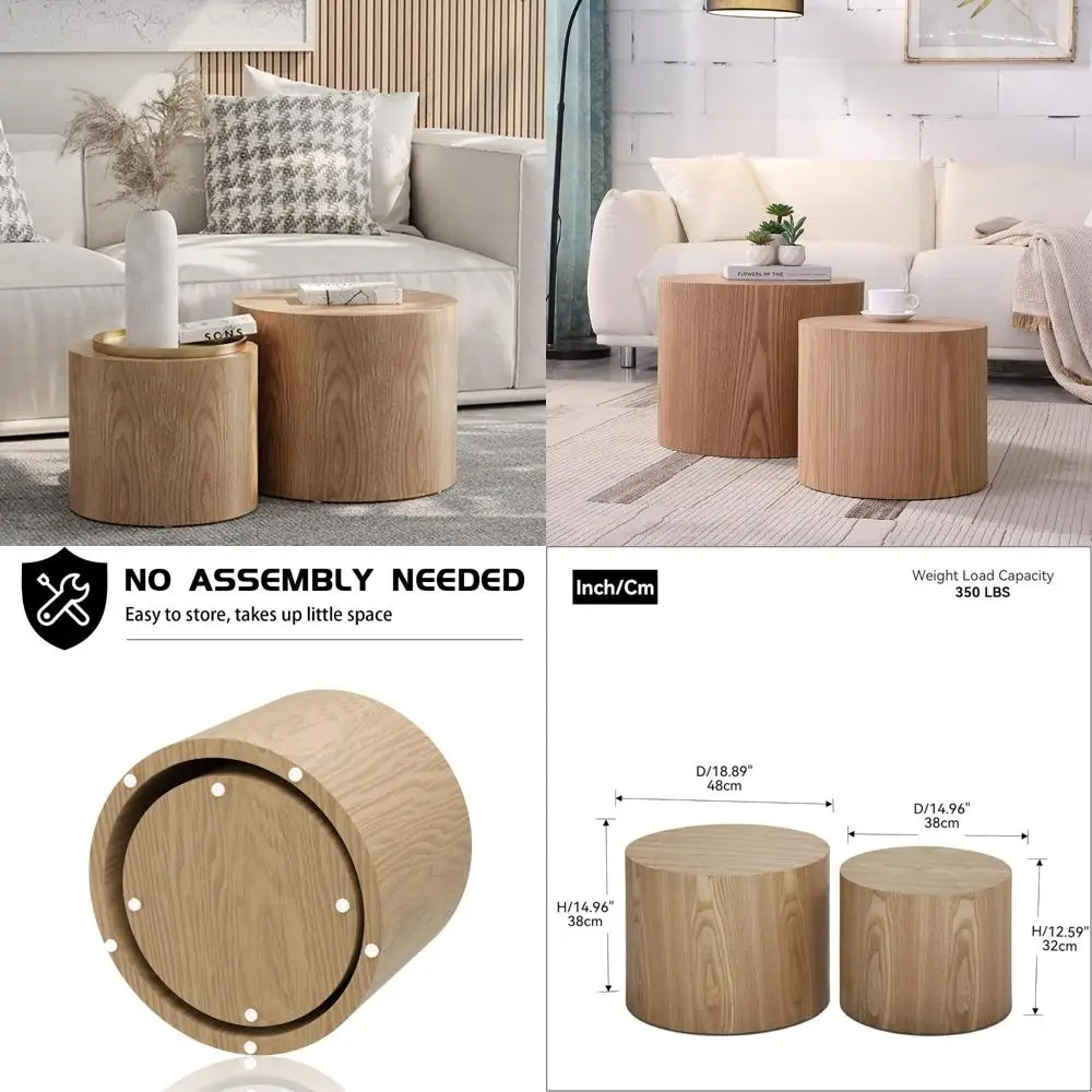 

Modern Wooden Nesting Coffee Table Set for Small Spaces, Circular Side Tables for Accent and End Use