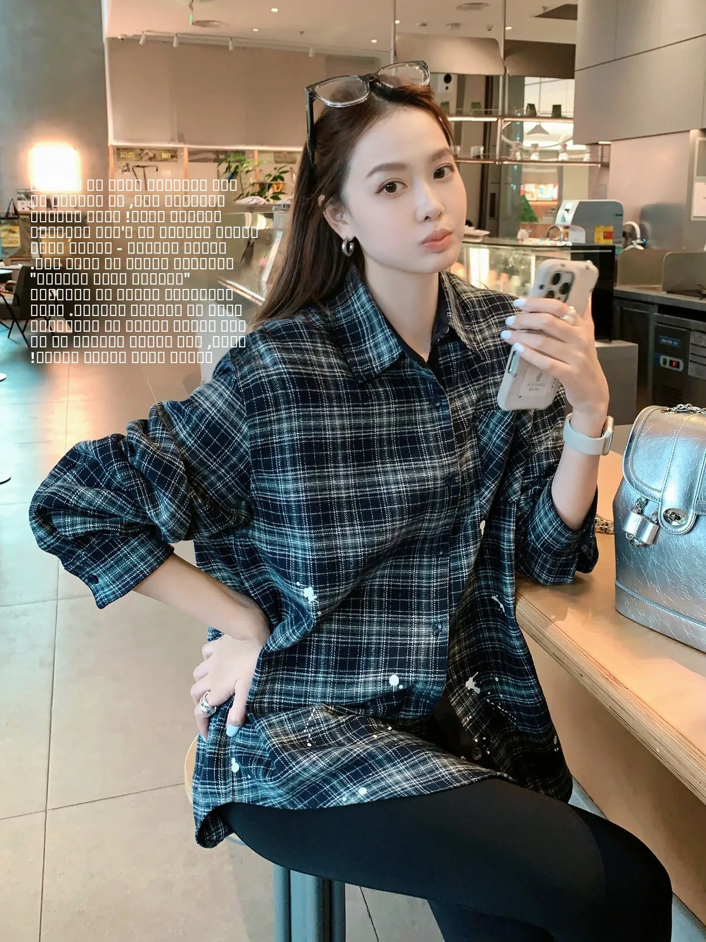 

Meiyang Star Dust irt Color Woven Plaid Print Decorative Collar Buttoned Loose Fit Cotton Long Sve Women's Casual irt