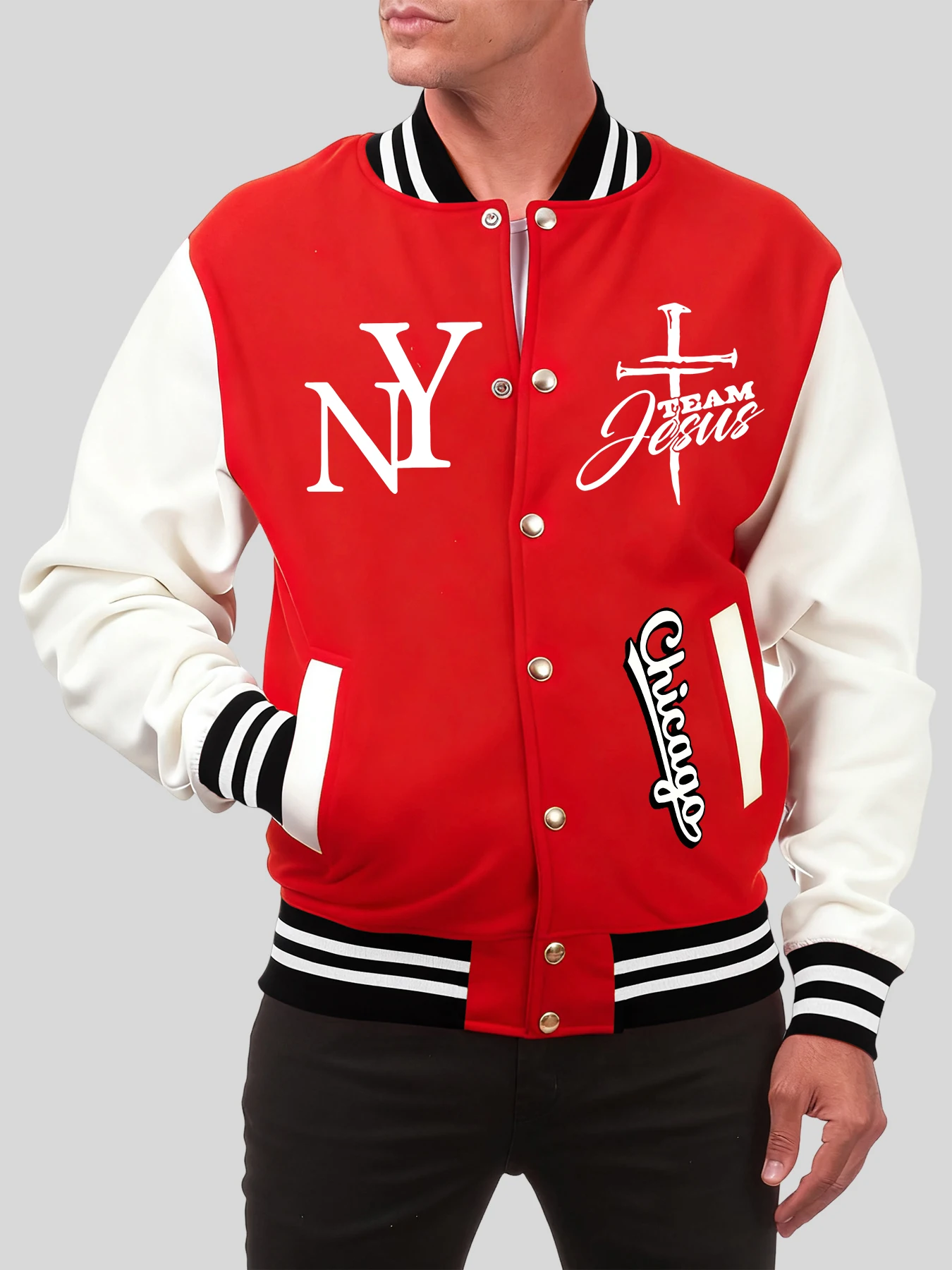 

Мужская бейсбольная форма команды Иисуса Нью-Йорка, американские красочные куртки, хлопковая спортивная одежда на пуговицах, осенняя одежда больших размеров