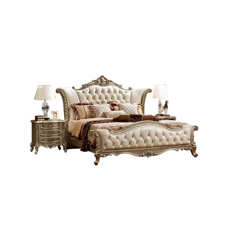 

European solid wood bed 1.8 meters double bed, American leather wedding bed French court luxury carved master bedroom luxury