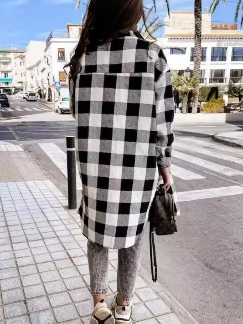 Women\'s New Fashionable Spring and Autumn Popular Long Skirt for Commuter Travel Casual Checkered Shirt