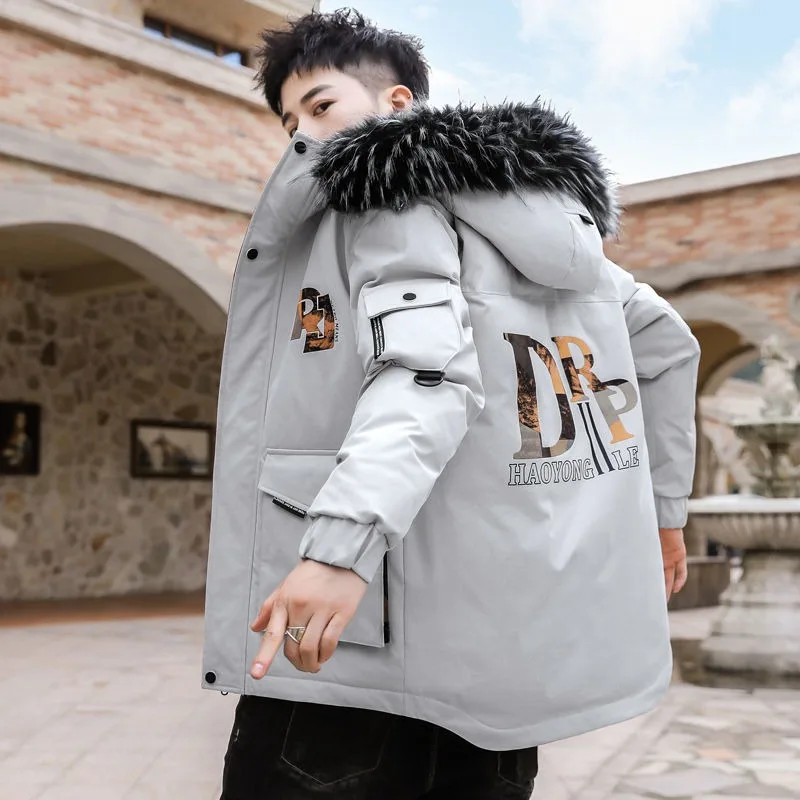 Winter Thick Coat Men Cotton-Padded Coat 2023 New Fashion Youth Parka Cotton-Padded Jacket Winter Fashion Brand Hooded Jacket