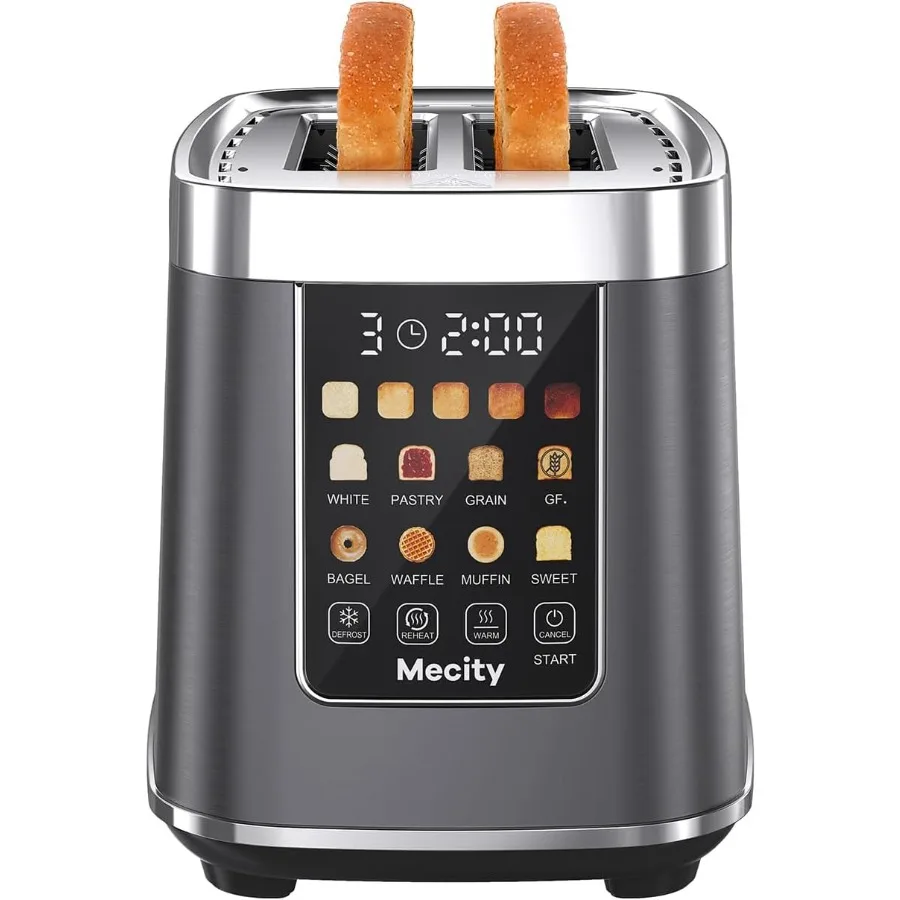 

2 Slice Touch Screen Toaster with Auto Lift Stainless Steel Cool-Touch Design 8 Bread Settings 5 Shade Levels 1200W High Power