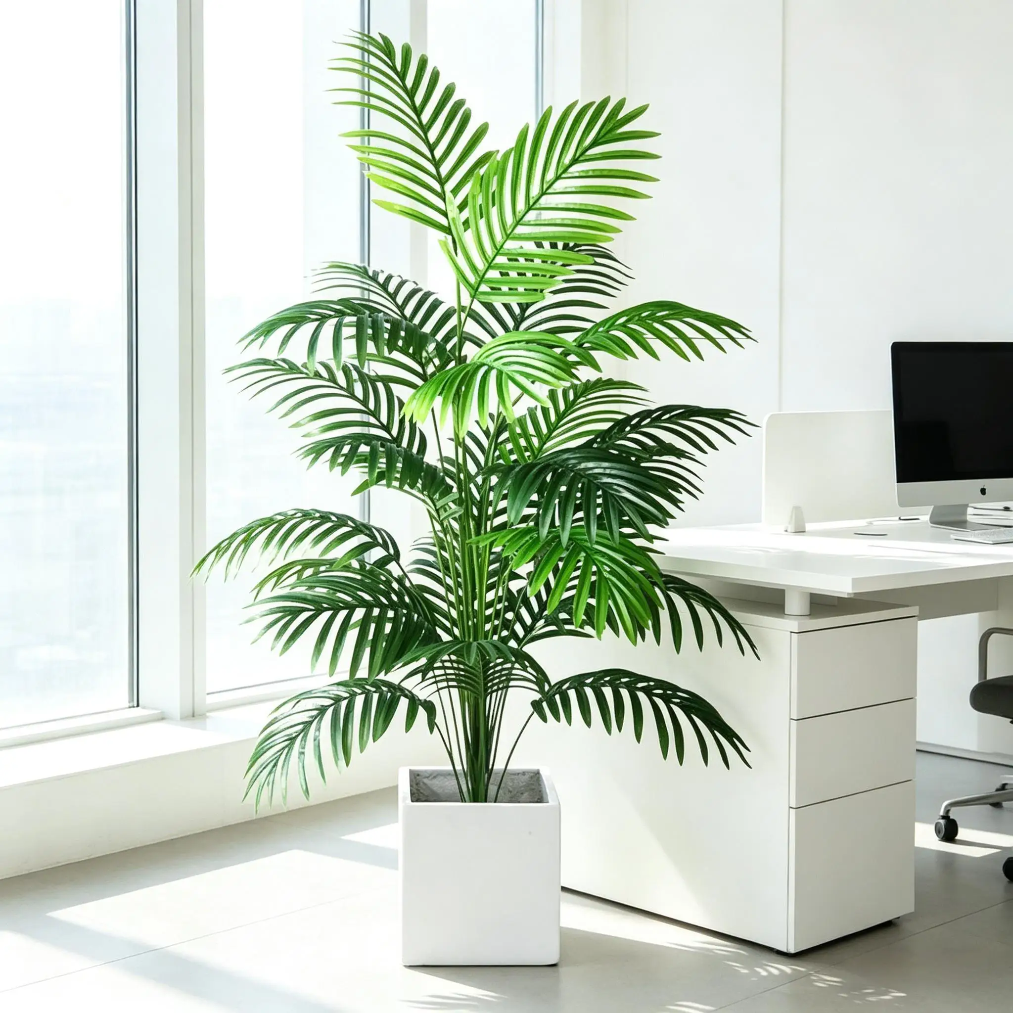 Palmera Areca Artificial con Maceta, Planta Artificial de Plástico Verde, Bonsái para Decoración de Interiores, Hogar, Oficina, Jardín, Fiestas