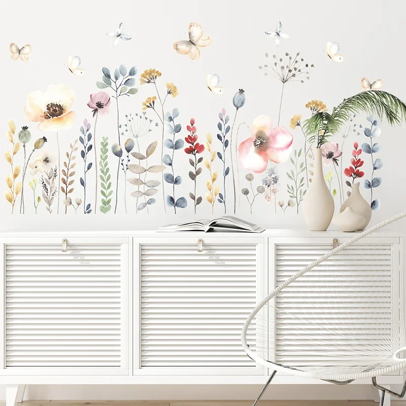 1pc Boho Style Watercolor Flowers Floral Wall Stickers for Living Room Kids Room Children Bedroom Wall Decals Home Decorative
