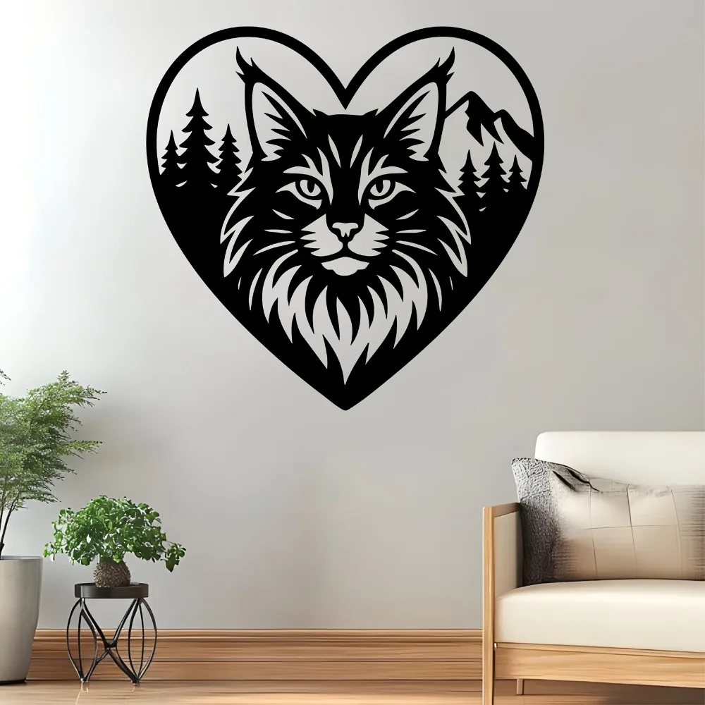 CIFBUY Wrought Iron Metal Wall Art Heart Shaped Cat Sculpture For Rust Resistant Weatherproof Indoor Outdoor Hanging Decor