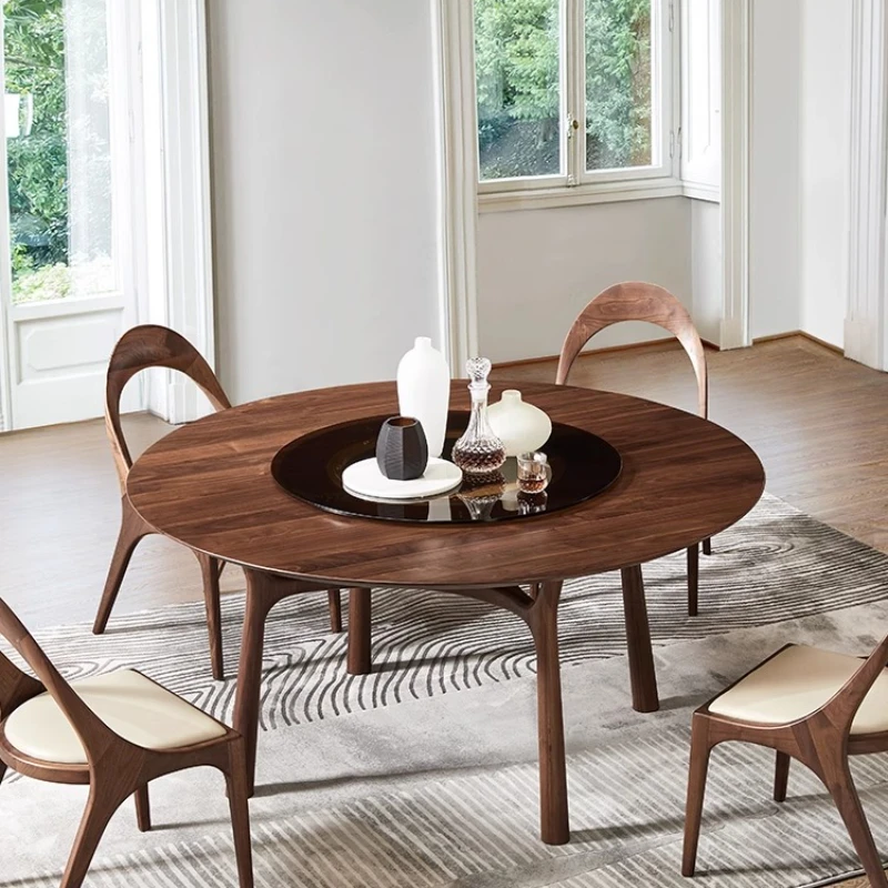 

Black walnut solid wood round table for 6 people and 8 people with turntable for Chinese New Year reunion table