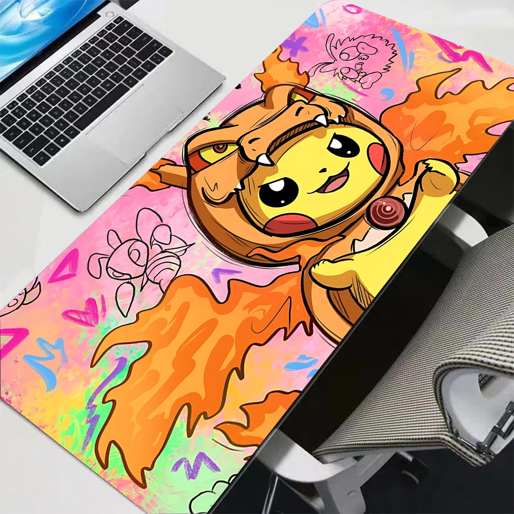 Mauspad Kawaii, großes Gaming-Mauspad aus Gummi, P-Pokemon Pikachu, 600 x 350 mm, Schreibtischunterlage, Computer-Tastaturunterlage, Gaming-Zubehör, Teppich-Mauspad