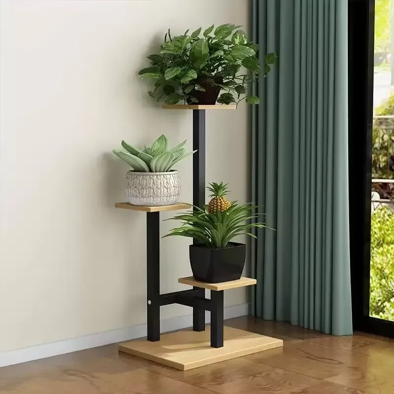 Iron Flower Stand T Shaped Plant Pot Bracket Shelf Storage Rack for Home Balcony Garden Decoration Multiple Flower Pot Holder