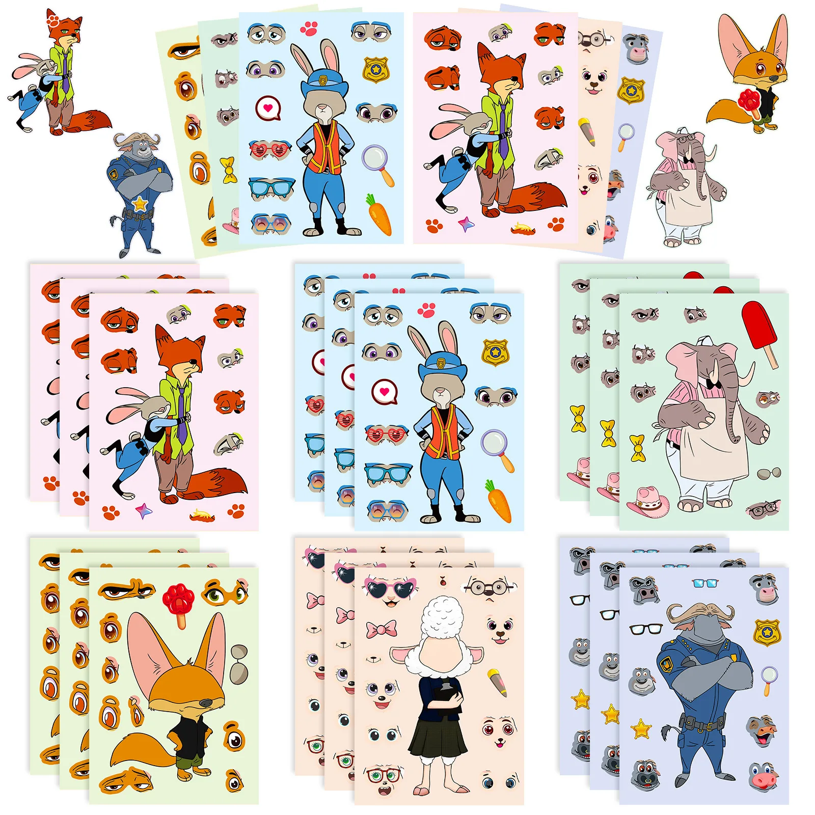 Naklejki Zootopia Królik Policjant Sly Fox Zmieniające Wyraz Twarzy Edukacyjne DIY Judy Nick dla Dzieci Wczesna Edukacja