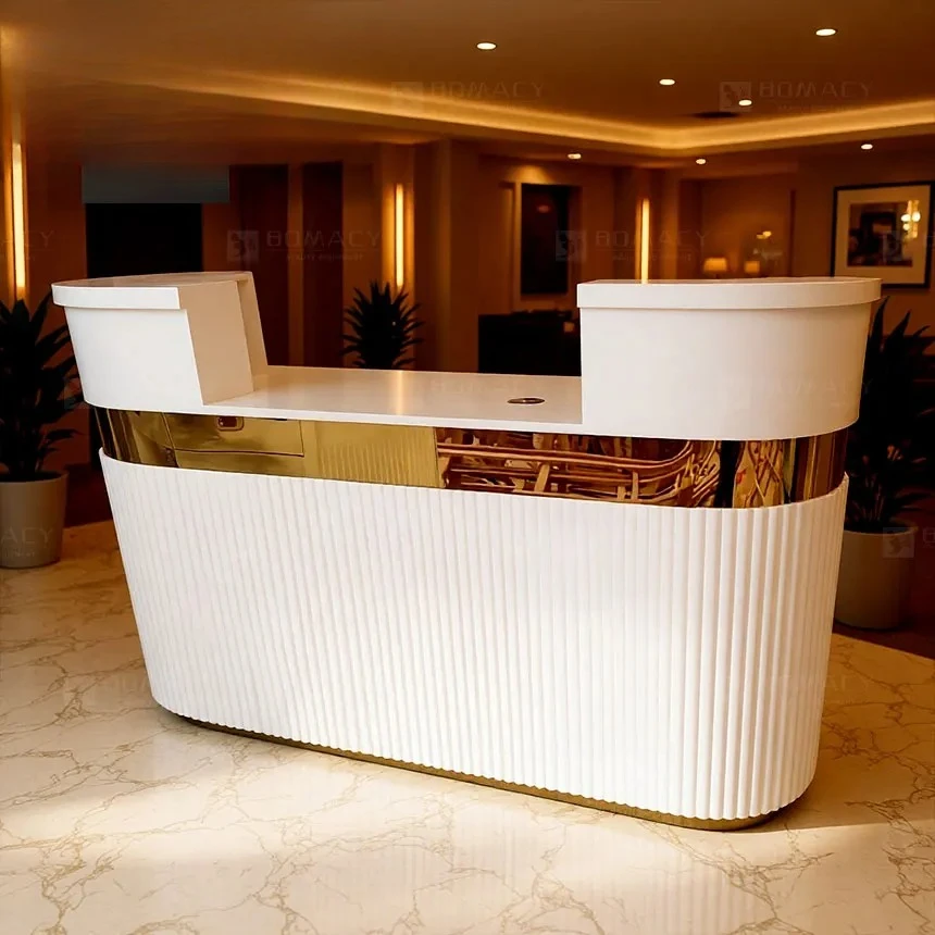 Custom Size Reception Desk - MDF Frame, Marble Countertops, Drawers And Custom Colors, Commercial Front Desk Furniture