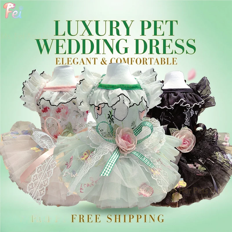 

Elegant Floral Lace Dog Clothes Princess Tutu Dress Apparel for Pets Dogs Costume for Dog Clothing Party Outfits for Small Dogs