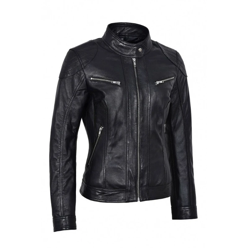 URBAN Women's Genuine Lambskin Real Leather Jacket Biker Casual Black Coat