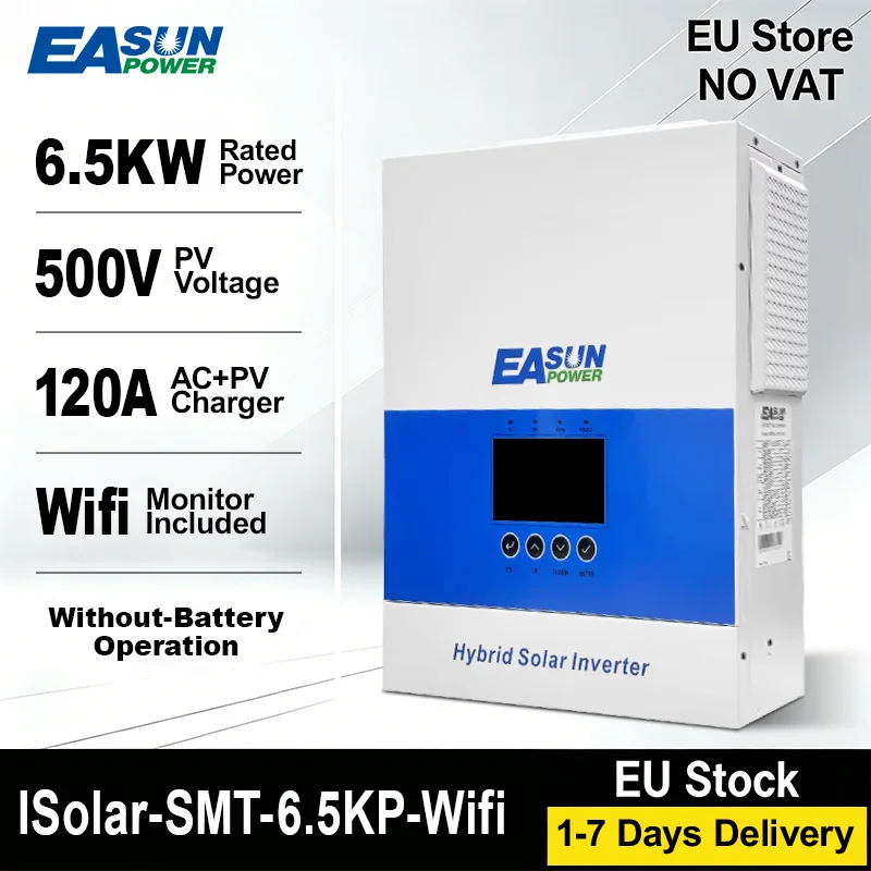 Inverter Solare EASUN POWER 6500W 9000W MPPT 120A 500VDC Ingresso PV 220VAC 48VDC 6.5KW Onda Sinusoidale Pura Ibrido con WiFi e BMS Parallelo